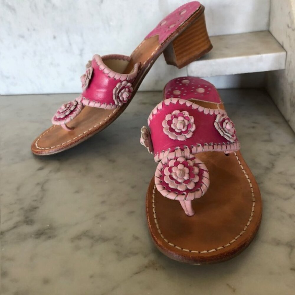 Jack Rogers Pink Floral Leather Heeled Sandals - Picture 9 of 15